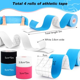 UTOCLEC 4 Rollen Sporttape, 5Mx5cm & 5mx3.8cm Elastisches Kinesiotapes, Tape Sport Tape Set, Fixierbinde Haftbandage Selbstklebend für Gelenk und Muskelunterstützung, Schulter, Knöchel, Ellbogen