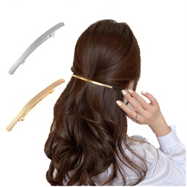 Hezhou Pack of 2 Small Slim Strip Hair Pins Metal Snap Barrettes Straight Hair Barrettes French Hair Clips Women's Hair Clip Decorative Hair Accessories for Women (Gold + Silver)