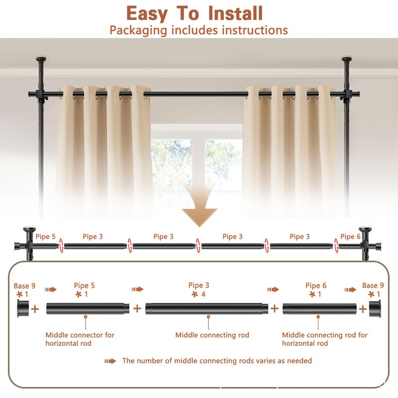 Room Divider No Drilling Curtain Rod Wall Divider for Room