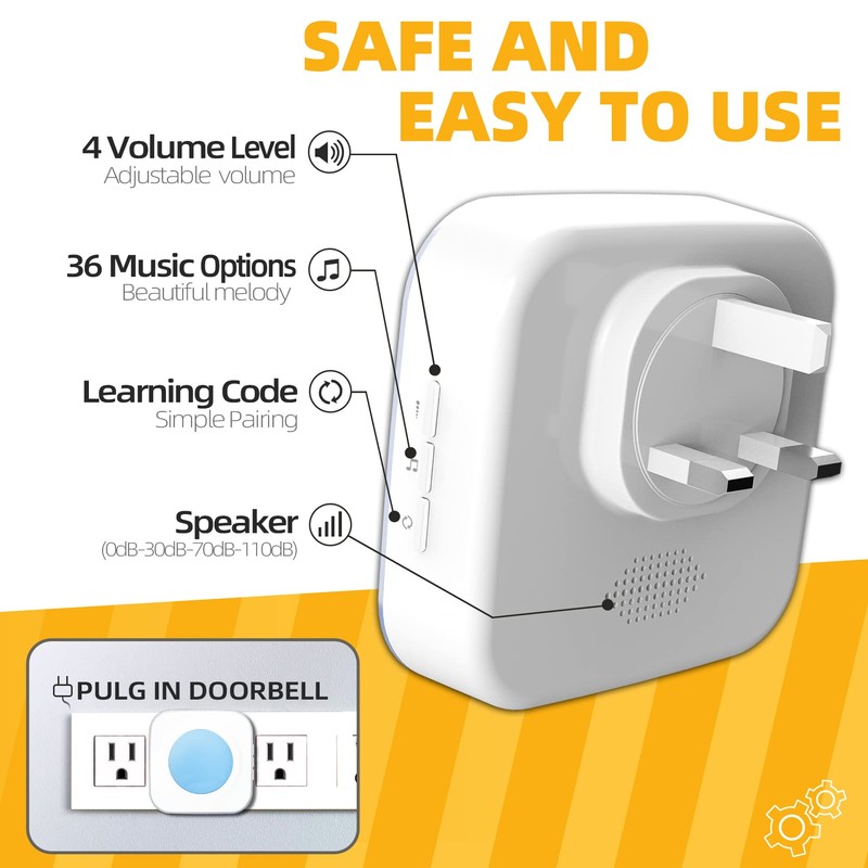 Wireless Doorbell 1200 Feet Plug in Door Bells Wireless Cordless