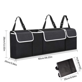 POFIBO Auto Kofferraum Organizer,Auto-Kofferraum-Aufbewahrungstasche, faltbarer wasserdichter Auto-Organizer mit Klettverschluss und 4 Taschen, Auto-Zum Aufbewahren & Verstauen