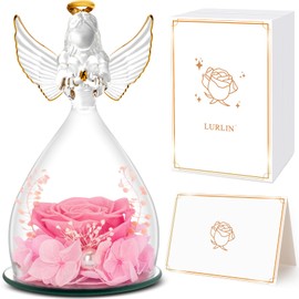 LURLIN Birthday Day Rose Gifts for Women, Preserved Flowers Rose Gift for Mom,Glass Angel Figurines with Forever Rose for Grandma Wife Friend Teacher, Nurse, Anniversary Day Girls Gift for Her