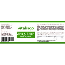 Zinc and Selenium Capsules - 60 Capsules with 50 mcg Natural Selenium and 70 mg Zinc Gluconate 1:2 (Equivalent to 10 mg Zinc)