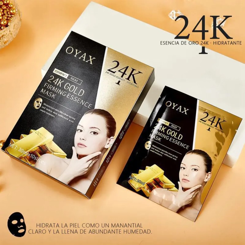 Mascarilla Facial Oro 24k Acido Hialuronico Reafirmante 10pz