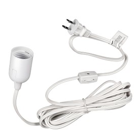 Simple Deluxe Hanging Lantern Extension Cord Cable, Plug-in E26 Pendant Light Socket with On/Off Button, 12ft-White-Gear Switch-1Pack