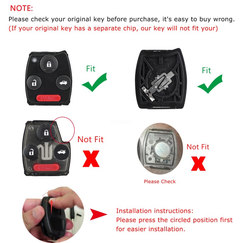 Unbranded 4B Remote Key Fob Shell Case for Honda Accord
