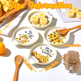 Patelai 4 Pcs Sunflower Spoon Rest for Kitchen 3.74 x 3.54 Inch Ceramic Spoon Rest for Stove Top Coffee Station Teaspoon Sunflower Kitchen Decor for Home Accessories
