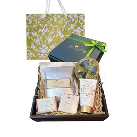 TRINETI Natural Bath Salt (Unscented), Gift Box Set of 5, Gift Box, Paper Bag Included, Dead Sea Bath Salt (Unscented), Heel Care Loop, Hand & Body Lotion, Dead Sea Soap, Dead Sea Mud & Jojoba, Olive