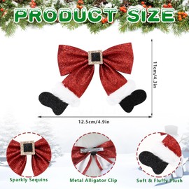 3PCS Glitter Christmas Hair Clips, Sequins Big Christmas Hair Bows Santa Hat Hair Clip, Sparkly Red Bow Hair Clip Christmas Clips Christmas Hair Accessories for Women Girls Christmas Party Favors