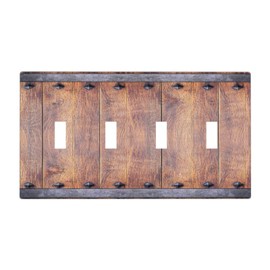 Wmhusu Light Switch Cover Rustic Farmhouse Barn Door Vintage Wood 4 Gang Switch Plate Quad Toggle Wall Plates Decorative Switchplate Electrical Outlet Cover for Bathroom Cabin Decor