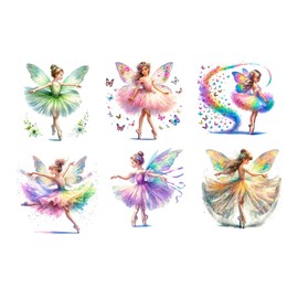 6 Piece 6"x6" Ballerina Fairies Floral 100% Cotton Panel Squares - Quilting Panel Blocks