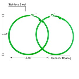 Hoop Earrings for Women 60MM Big Green Stainless Steel Hoops 80s 90s Large Retro Neon Earrings Party Dangle Earrings Accessories Gift