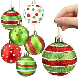 Liliful 6 Pcs 3.9 Inch Christmas Tree Ornaments Plastic Hanging Christmas Ball Ornaments Painted Swirl Christmas Balls Red White and Green Christmas Baubles for Holidays Party Events Tree Decoration