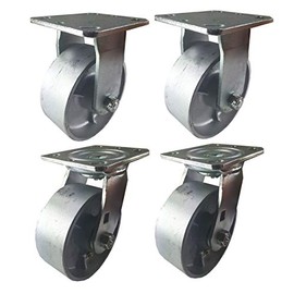 4 Heavy Duty Caster Set 4" 5" 6" All Steel Wheels Rigid Swivel and Brake (5" : 2R + 2S)