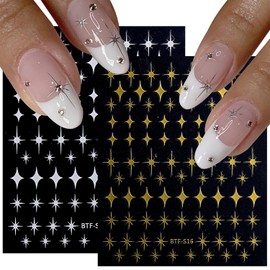 12 Sheet Star Nail Stickers 3D Self-Adhesive Star Nail Decals for Nail Art Star Nail Art Stickers Black White Silver Gold Nail Art Supplies Stickers for Women Nail Decorations Accessories