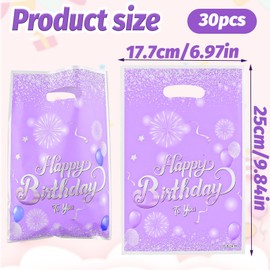 30 Pcs Purple Happy Birthday Gift Bags with handles,Plastic Tote Bags, Reusable Snack Treat Goody Candy Bag - Birthday Theme Party Favor Bags Party Supplie