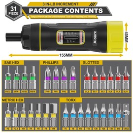 Aiourx Torque Screwdriver Wrench Set, 3-39 Inch Pounds lbs, 3 in-lb Increment, 31 Pcs 1/4" Drive Torque Screwdriver Wrench with S2 Steel Bits for Tools, Mounting and Bike Repairing