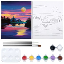 Nuberlic Pre Drawn Canvas Paint Kit, Adult Sip and Paint Party Favor DIY Date Night Activity, 8X10 Canvas to Paint Birthday Party Gift Star Night (8x10inch Sunset)