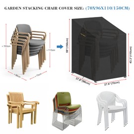 VANSHEIM Protective Covers for Garden Chairs Protective Cover for Stacking Chairs High-Backed Garden Chair Cover Waterproof Windproof Cover for Garden Chair Stacking Chair 70 x 96 x 110/150 cm