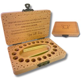 Tooth Fairy Keepsake Box for Girls & Boys, Tooth Fairy Box for 20 Baby Teeth, Wooden Tooth Storage & Saver Box for Lost Teeth, Tooth Fairy Gifts for Birthday or Shower Gift