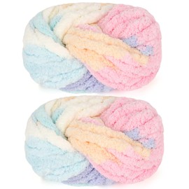 Reessy Chunky Yarn for Hand Knitting, 2×250g Super Chunky Wool Yarn Set, Soft Thick Wool Plush Yarns, Fluffy Thick Rainbow Yarns for Craft Knitted Blanket Pet Bed Mats Sofa Mats-Rainbow