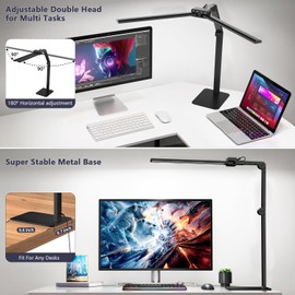 KableRika Desk Lamp Home Office: 24W Bright Double Led Desk Lights with Base - Auto Dimming Table Light - Dimmable Eye Caring Task Office Lamps for Monitor Study Drafting