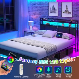 CLIBFENG Queen Bed Frame with Headboard,Classic Metal Platform Bed Frame-LED Bed Frame with USB Charging Station,Mattress Foundation-Under Bed Storage,No Box Spring Needed,Noise Free