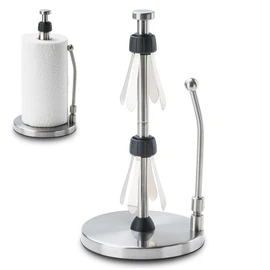 Paper Towel Holder Countertop, Stainless Steel, One-Handed Tear, Weighted Base with Suction Cups, Standing Paper Towel Roll Holder for Kitchen Bathroom (Silver)