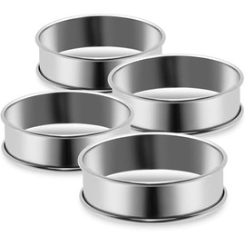 4 Pack 10 cm Double Rolled Tart Rings, Crumpet Rings,Stainless Steel Non Stick English Muffin Rings, Stainless Steel Pastry Rings for Baking Cookie Desserts Pancake Eggs Muffin Kitchen