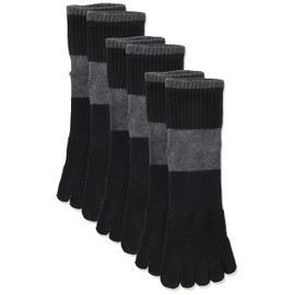 Gunze Men's Socks, Active Style, Taping, Arch Support, 5 Toes, Short Length, 3 Pairs of Same Color, Black