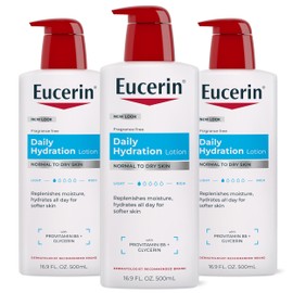 Eucerin Daily Hydration Body Lotion for Dry Skin, Unscented Body Moisturizer, Mothers Day Gifts, 16.9 Fl Oz Bottle, Pack of 3