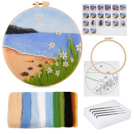 Doxiru Needle Felting Kit for Beginners Including Wool Roving, Picture Frame,Beautiful Wool Painting and Needle Felting Tool, Great for Make Gifts Home Decoration