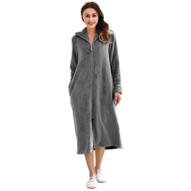 Richie House Long Zipper Robe for Womens Soft Premium Flannel Fleece Bathrobe RHW2856-E-S