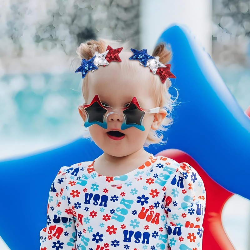 4th of July Baby Hair Clip Patriotic Star Bow Sequin