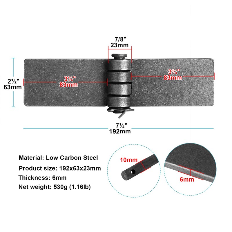 heneng 4 Pcs Weld On Steel Butt Hinge, 7-1/2" x
