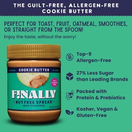 Finally Nut Free Cookie Butter - Speculoos Cookie Inspired Spread, Top-9 Allergen Free, Vegan, Gluten-Free, 3g of Protein, Less Sugar Than Leading Brands, Creamy and Delicious, Plant-Based, Dairy-Free, Soy-Free, School Safe. Better-for-You Treat!