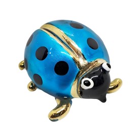 WitnyStore Tiny 1" Long Blue Gold Metallic Ladybug Figurine - Miniature Hand Blown Glass Lady Bugs Ladybird Beetles Insects Colorful Crystal Animals Decorative Collectible Figurines Décor Gifts