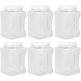 64 Fluid Ounce Square Jar with Handle & White Lid (Pack of 6), Pantry Organization & Storage, Plastic Storage Container with Lid