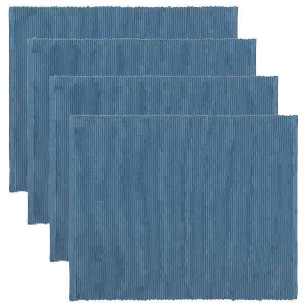 LINUM Plain Pack of 4 Placemats for Dining Table 35 x 46 cm 100% Ribbed Cotton Machine Washable Deep Sea Blue