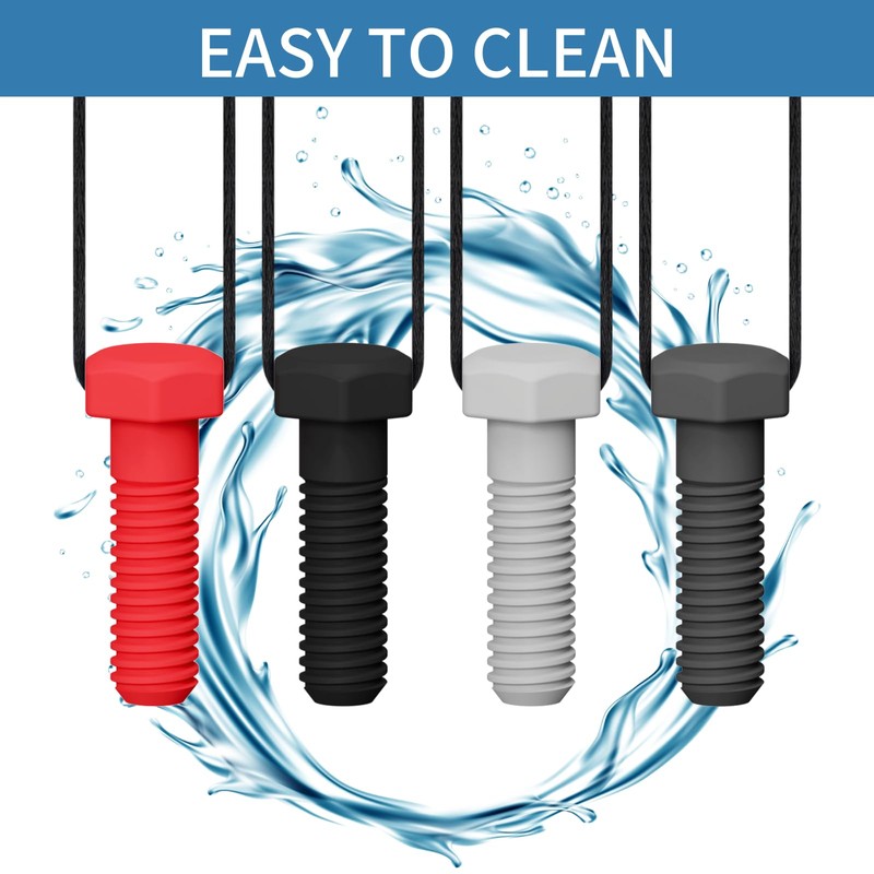 Chewy Necklaces for Sensory Kids, 4 Packs Screw Design Silicone