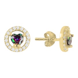 GARVIS Mystic Topaz CZ Stud Earrings; Plated 925 Premium Sterling Silver: For Women, Anniversary, Valentine’s Day, Birthday, Christmas, Jewelry Gift, One Size, Gemstone Cubic Zirconia Sterling Silver,