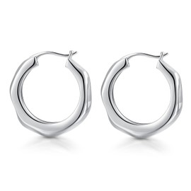 FRUMOS 14K Gold Plated Hoop Earrings for Women Girls Thick Earrings with 925 Sterling Silver Post Hoop Earrings (Square Hoop 25MM Silver)