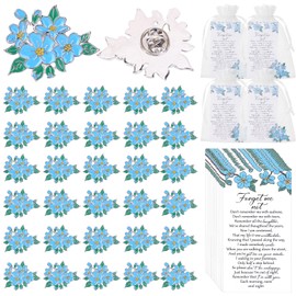 30× Forget Me Not Memorial Pins – Blue Flower Lapel Brooches with Poem Cards & Organza Bags – Funeral & Remembrance Favors for Celebration of Life – Emotional Sympathy Gift
