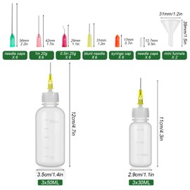 Rybtd 6 PCS Needle Bottle Applicator 30/50ml Precision Needle Tip Glue Bottle，Precision Tip Applicator Bottles，Squeeze Bottle with Fine Tip for Liquid, Glue Oil, Acrylic Paint