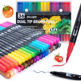 Coloring Markers Pen for Adults Kids, 36 Fine Felt Tip Water Markers Dual Brush Pens for Students Painting, Beginner Lettering, Card Making, Books Craft Coloring Doodling, Bullet Journal, Scrapbooking