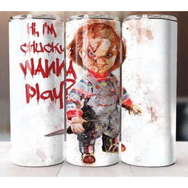 Slide Lock Chucky Wanna Play Watercolor Tumbler 20oz Travel Mug Stainless Steel Cup Straw