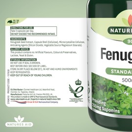Natures Aid Fenugreek 500mg – High Strength Vegan Supplement for Daily Wellness – Supports Digestion, Metabolism & Energy – Gluten-Free, Non-GMO, Natural Extract – 90 Capsules