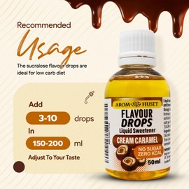Flavour Drops Sweet Caramel Cream Sugar-Free 50 ml | Flavour Drops without Calories | Liquid Aroma | Taste Improvement | Aroma Drops | for Cooking, Baking Mixing | Lactose Free Gluten Free and Vegan