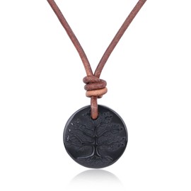 COAI Leather Necklace with Coloured Obsidian Pendant and Italian Brown Leather Cord for Men and Women, 55 cm, Stone, Obsidian