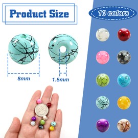 TOAOB 200 Pieces 8 mm Crackle Glass Beads Round Marble Effect Loose Beads 10 Colours Beads for Crafts DIY Bracelets Necklaces Jewellery Making